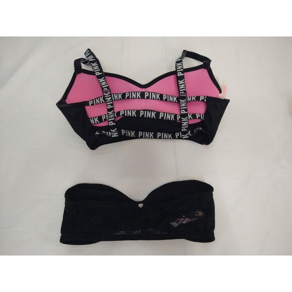 Lot of 2 PINK by Victoria's Secret Size S/P Padded Bra and No Pad Bralette Black - Picture 2 of 15